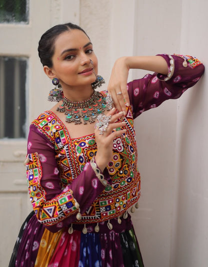 Multicolour Pure Georgette Embroidery Work Navratri Lehenga Choli