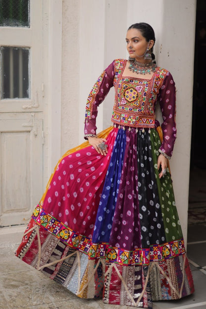 Multicolour Pure Georgette Embroidery Work Navratri Lehenga Choli