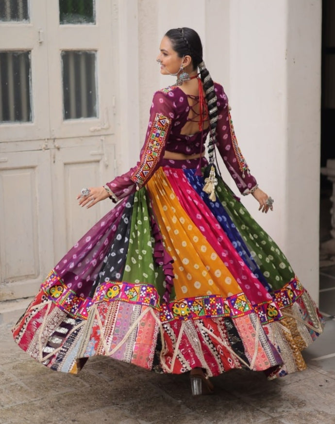 Multicolour Pure Georgette Embroidery Work Navratri Lehenga Choli