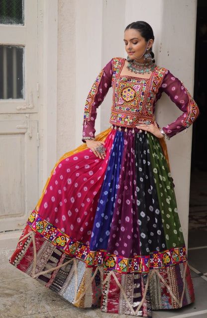 Multicolour Pure Georgette Embroidery Work Navratri Lehenga Choli