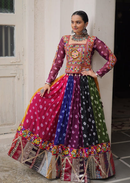 Multicolour Pure Georgette Embroidery Work Navratri Lehenga Choli