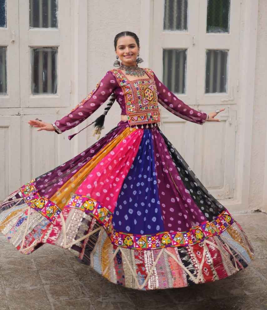 Multicolour Pure Georgette Embroidery Work Navratri Lehenga Choli