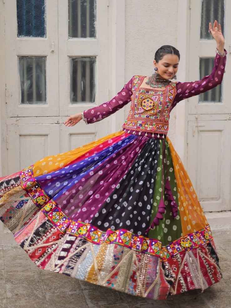 Multicolour Pure Georgette Embroidery Work Navratri Lehenga Choli