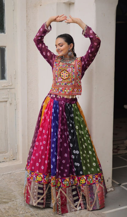 Multicolour Pure Georgette Embroidery Work Navratri Lehenga Choli
