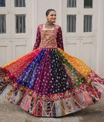 Multicolour Pure Georgette Embroidery Work Navratri Lehenga Choli