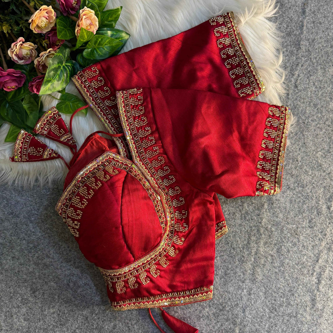 Maroon Pure Soft Italian Silk Heavy Jari Sequence &amp; Beads Thread Work Blouse