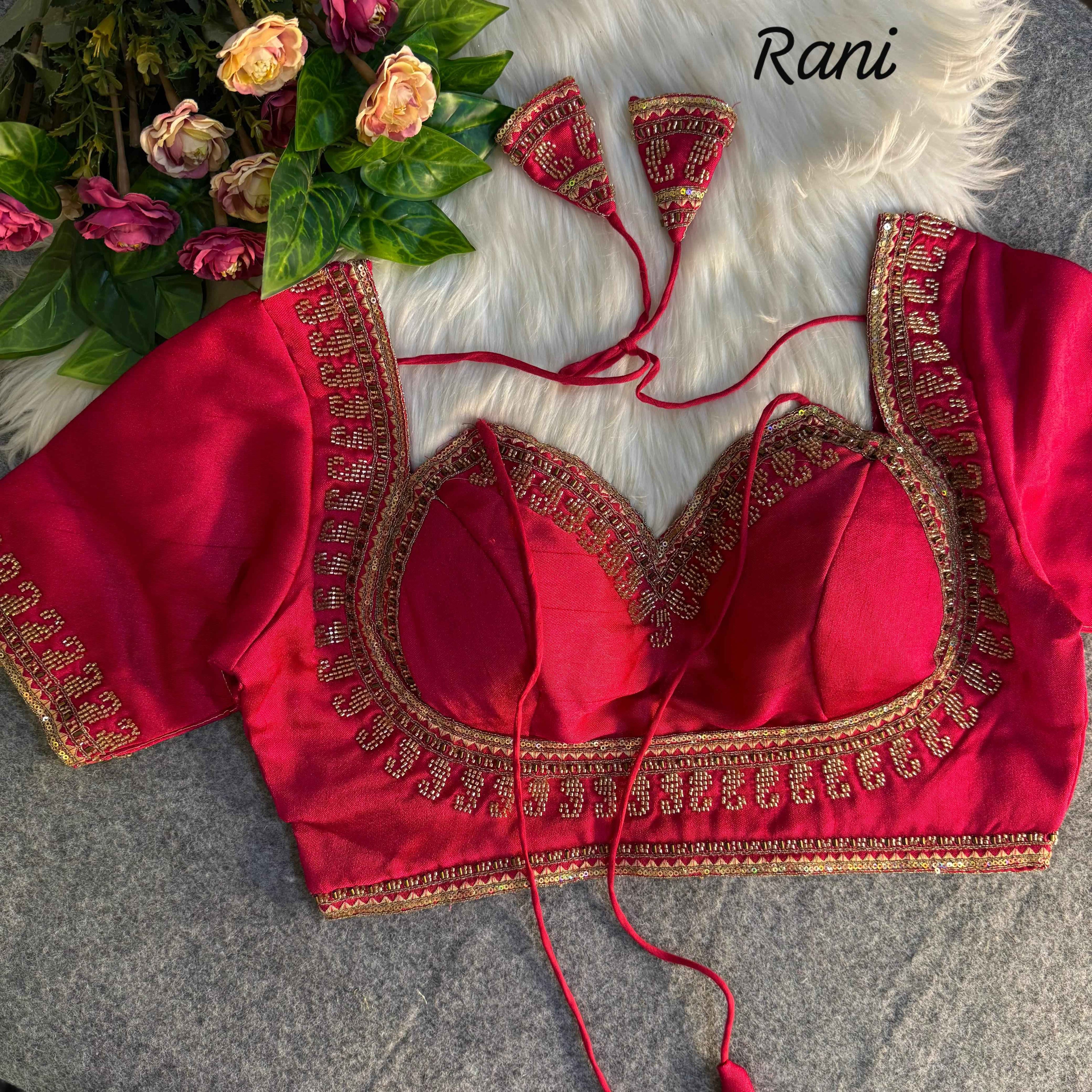 Rani Pure Soft Italian Silk Heavy Jari Sequence &amp; Beads Thread Work Blouse
