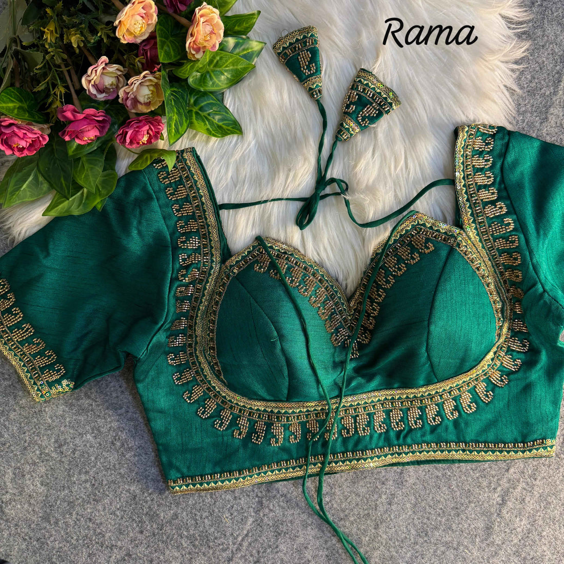 Rama Pure Soft Italian Silk Heavy Jari Sequence &amp; Beads Thread Work Blouse