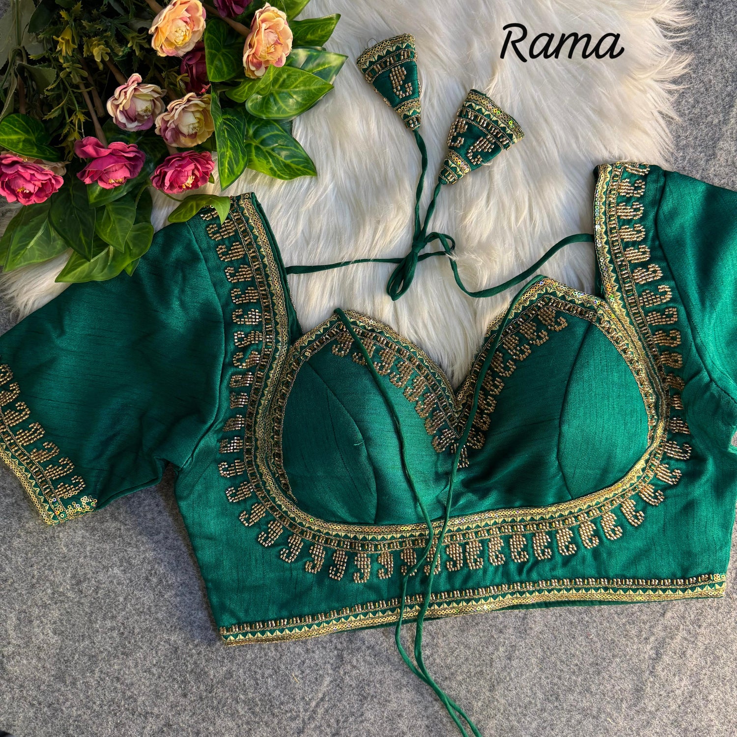 Rama Pure Soft Italian Silk Heavy Jari Sequence &amp; Beads Thread Work Blouse