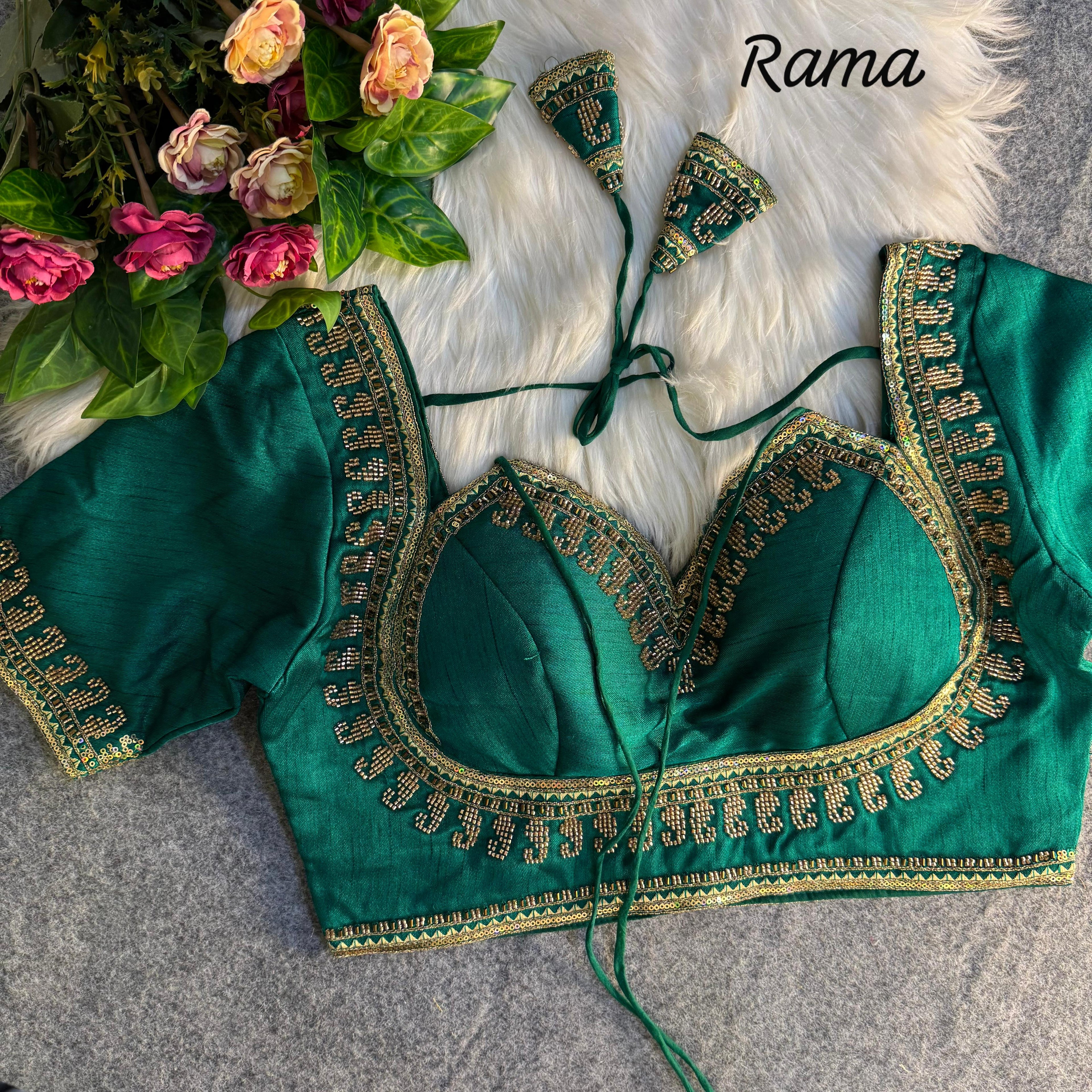 Rama Pure Soft Italian Silk Heavy Jari Sequence &amp; Beads Thread Work Blouse
