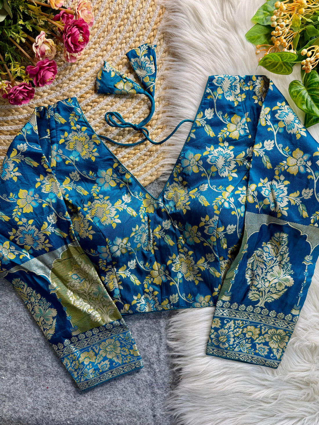 Rama Pure Heavy Pure Soft Dola Silk V Neck Long Sleeves Heavy Banarasi Blouse