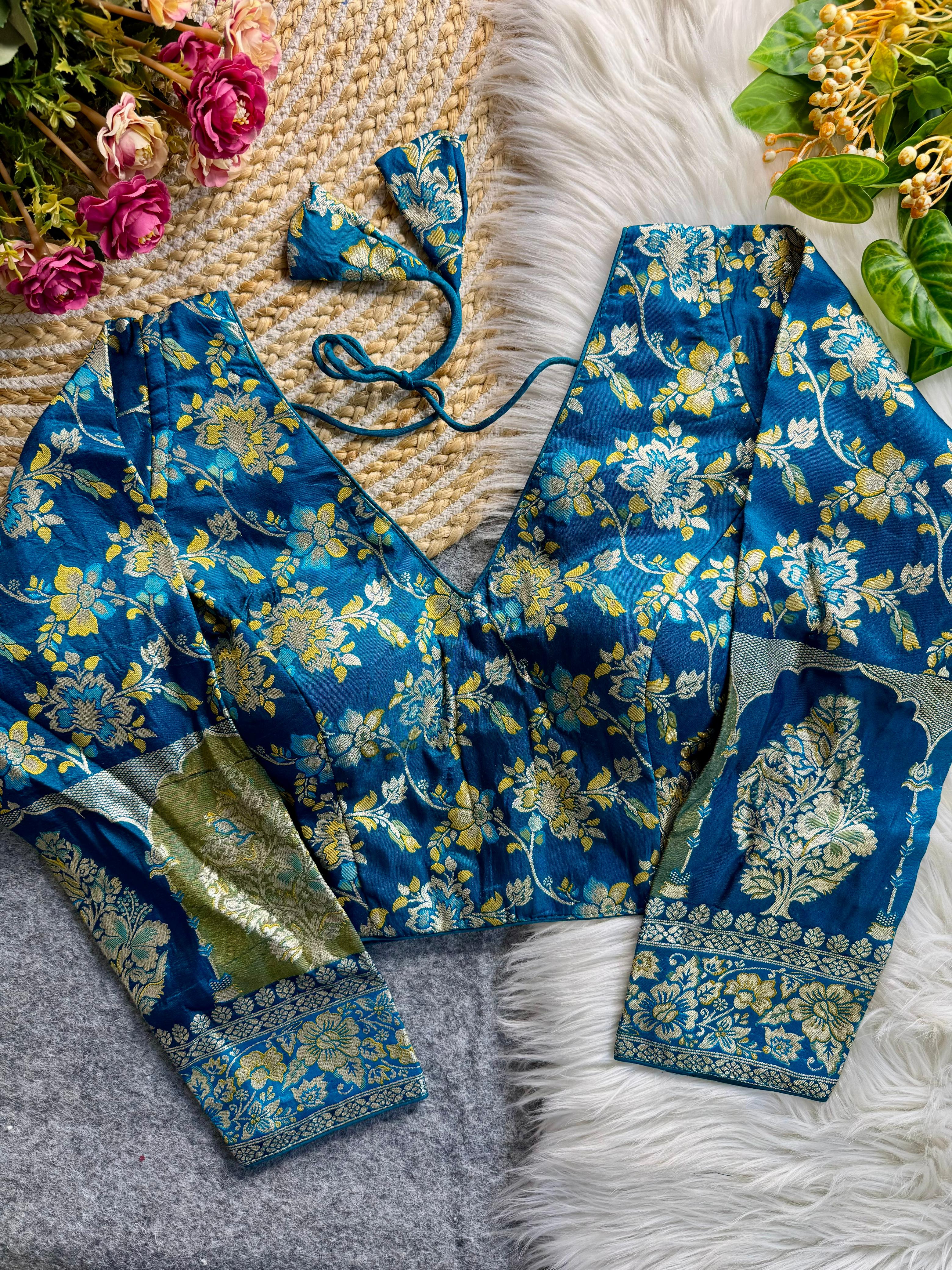 Rama Pure Heavy Pure Soft Dola Silk V Neck Long Sleeves Heavy Banarasi Blouse