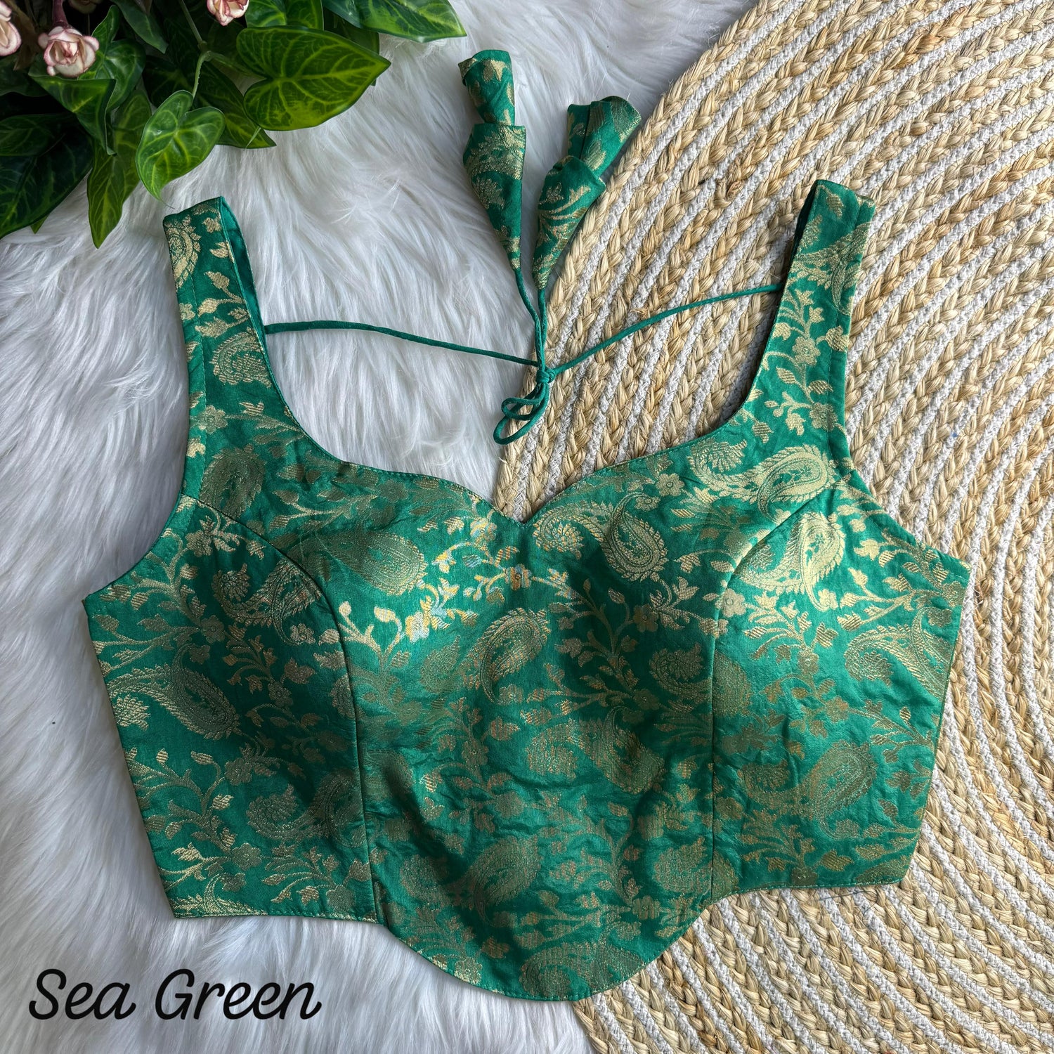 Sea Green Pure Heavy Jari With Tricot Fuising Banarasi Blouse
