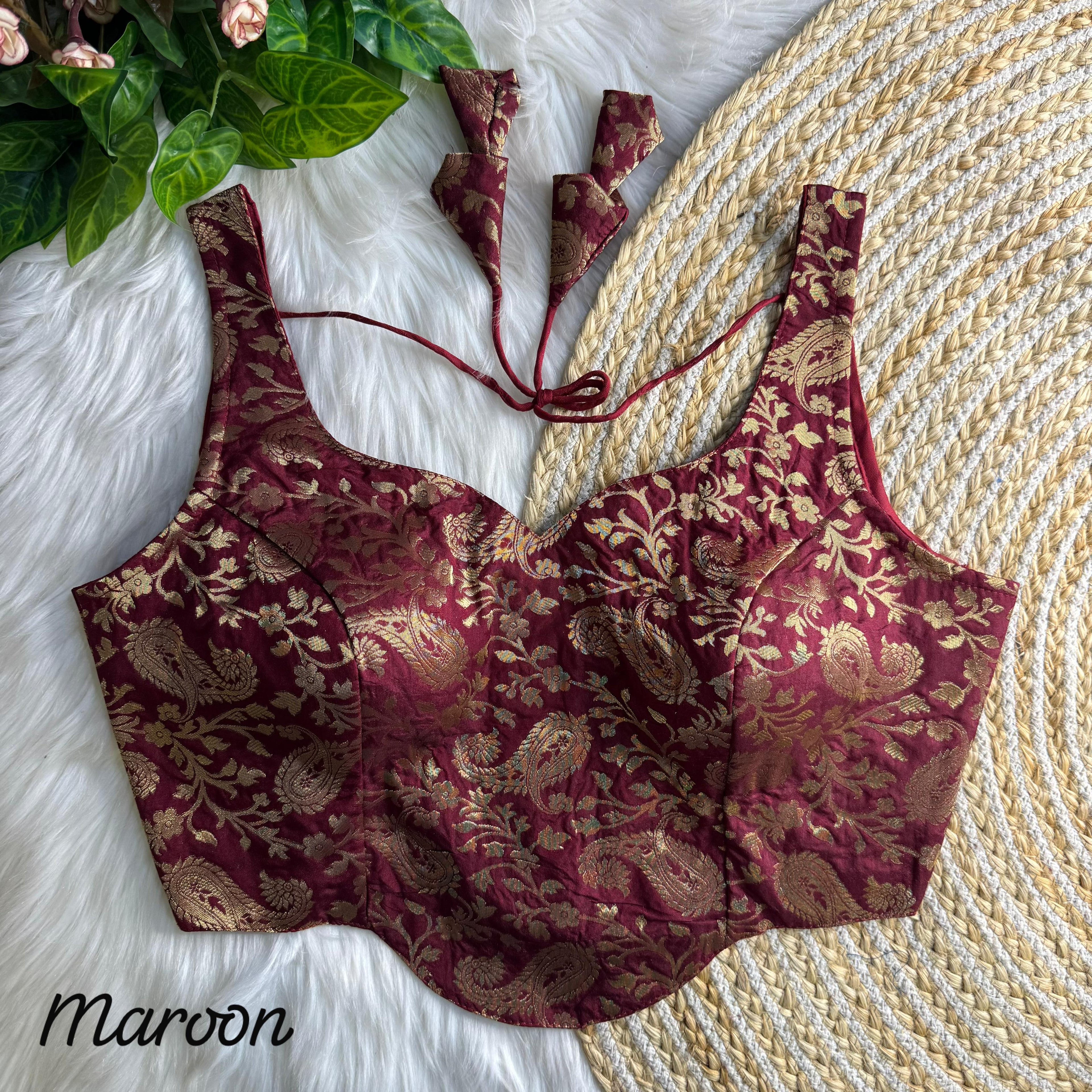Maroon Pure Heavy Jari With Tricot Fuising Banarasi Blouse