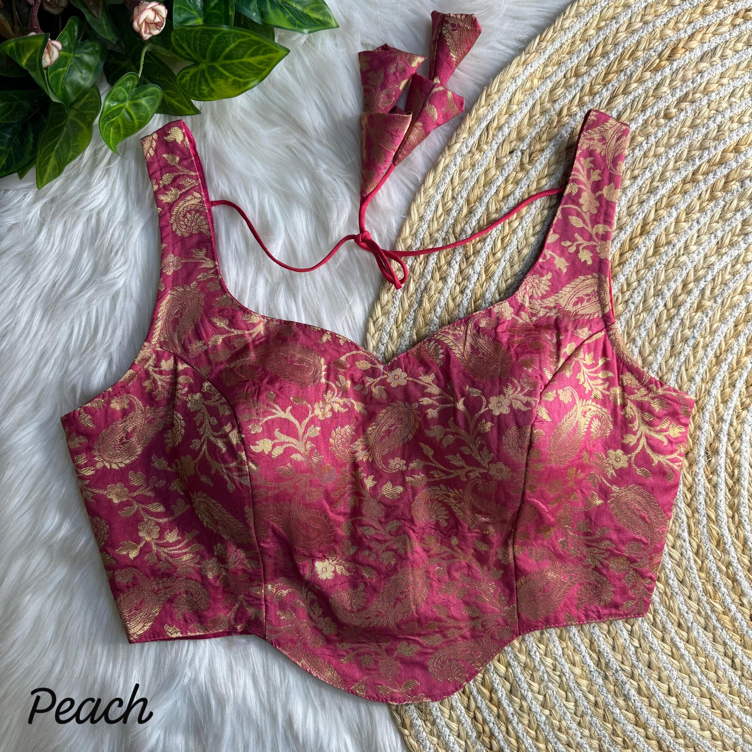 Peach Pure Heavy Jari With Tricot Fuising Banarasi Blouse