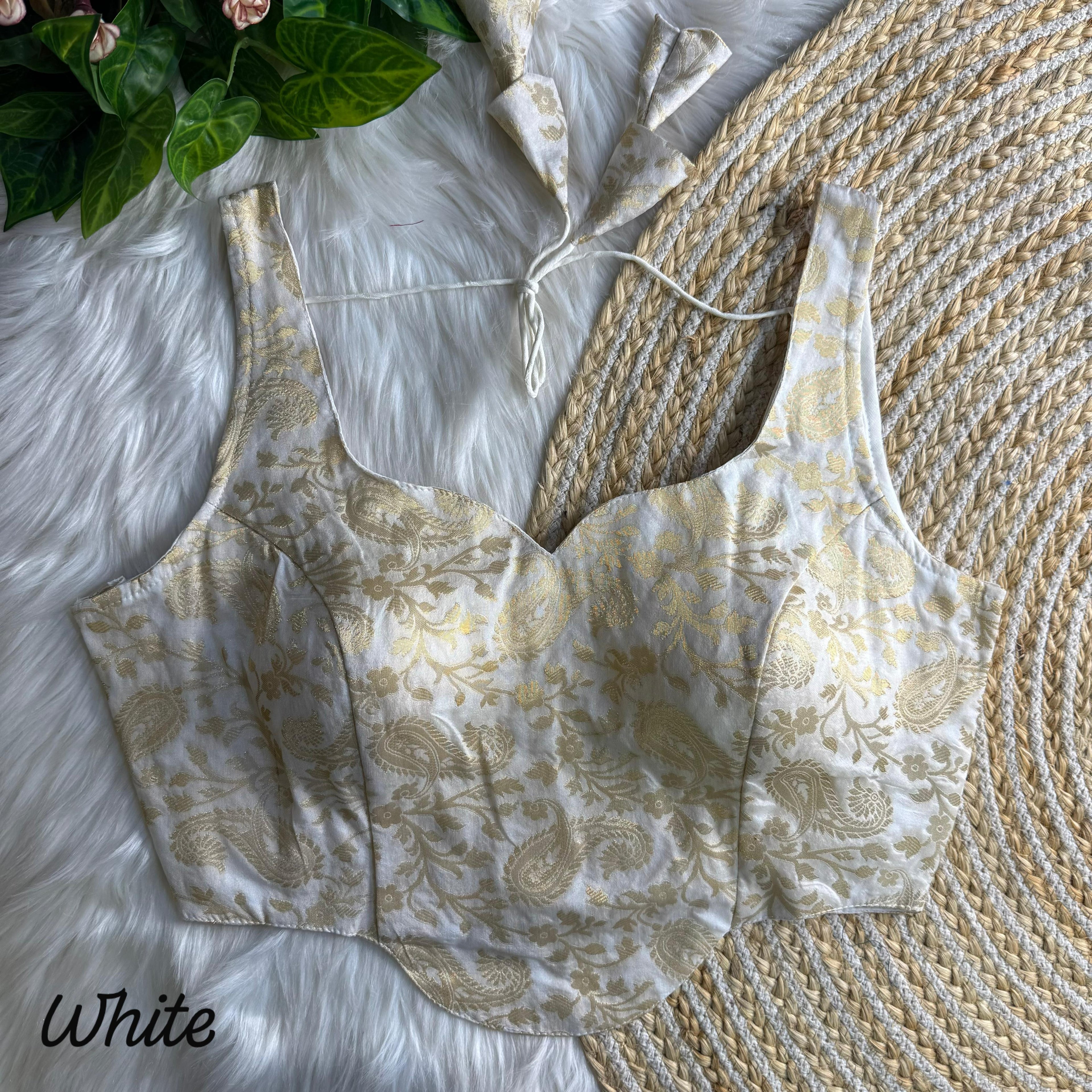 White Pure Heavy Jari With Tricot Fuising Banarasi Blouse