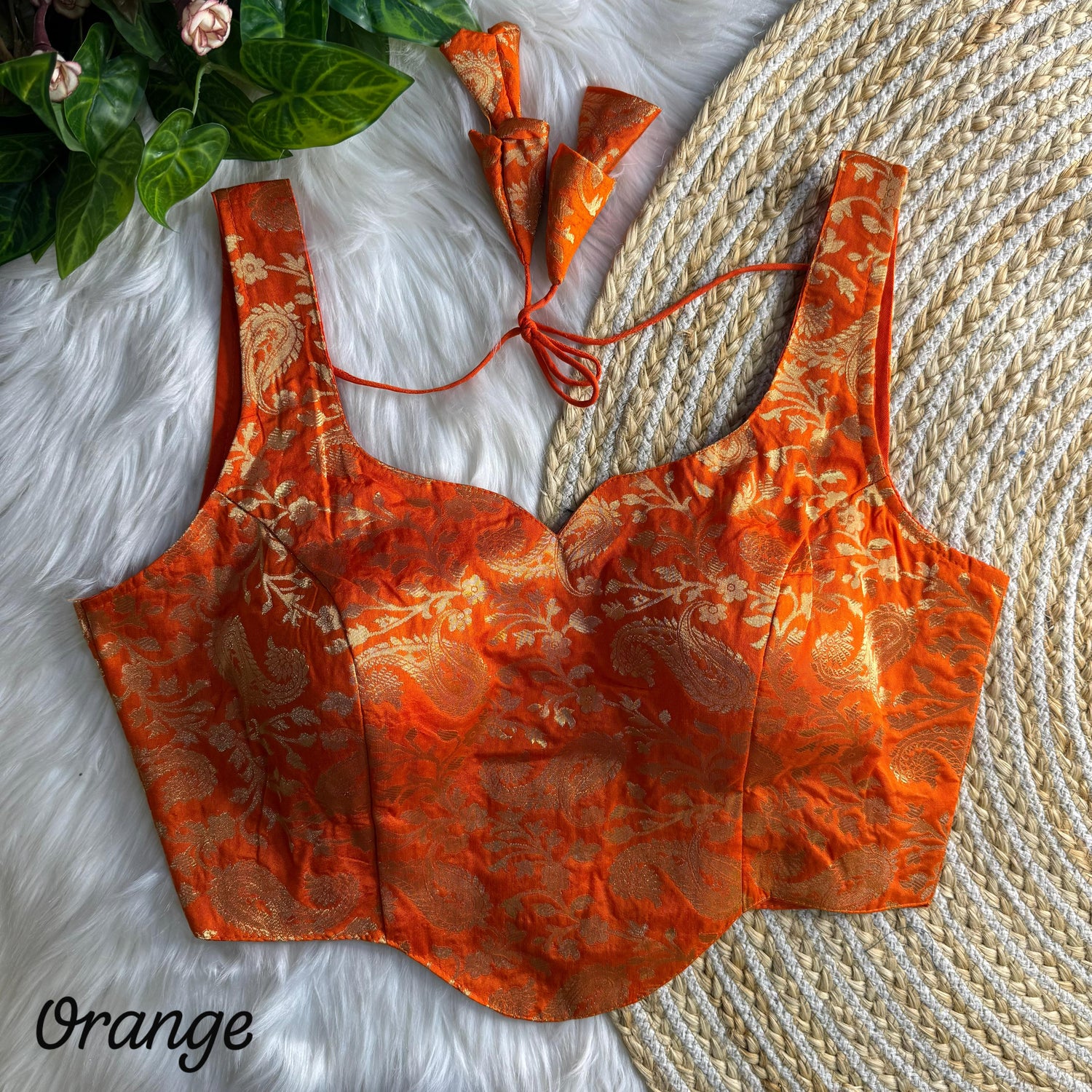 Orange Pure Heavy Jari With Tricot Fuising Banarasi Blouse