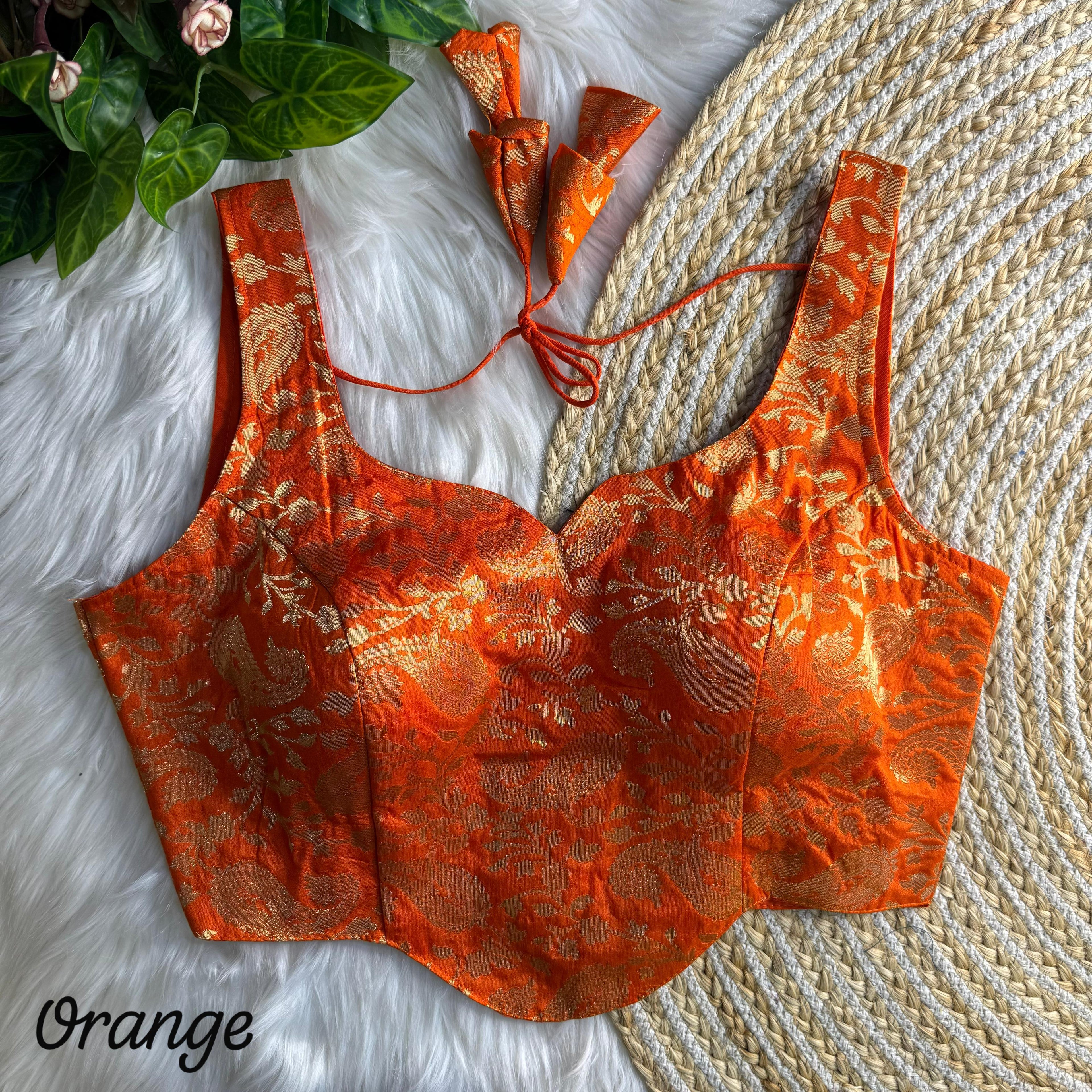 Orange Pure Heavy Jari With Tricot Fuising Banarasi Blouse