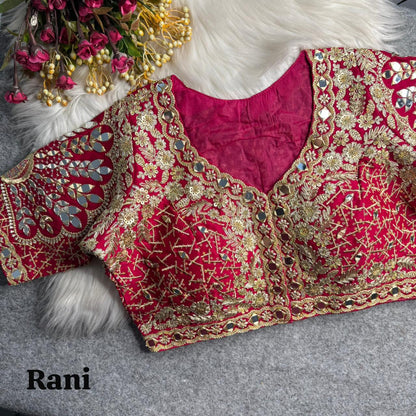 Rani Pure Heavy Jari Sequence Peacock Real Mirror Work Bridal Blouse