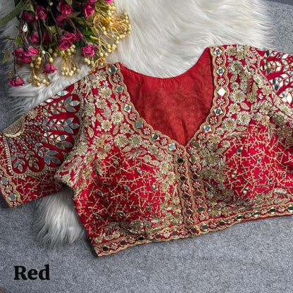 Red Pure Heavy Jari Sequence Peacock Real Mirror Work Bridal Blouse