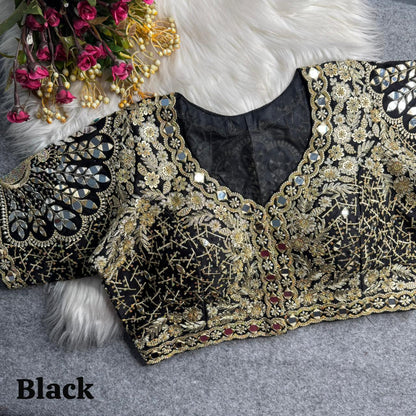Black Pure Heavy Jari Sequence Peacock Real Mirror Work Bridal Blouse