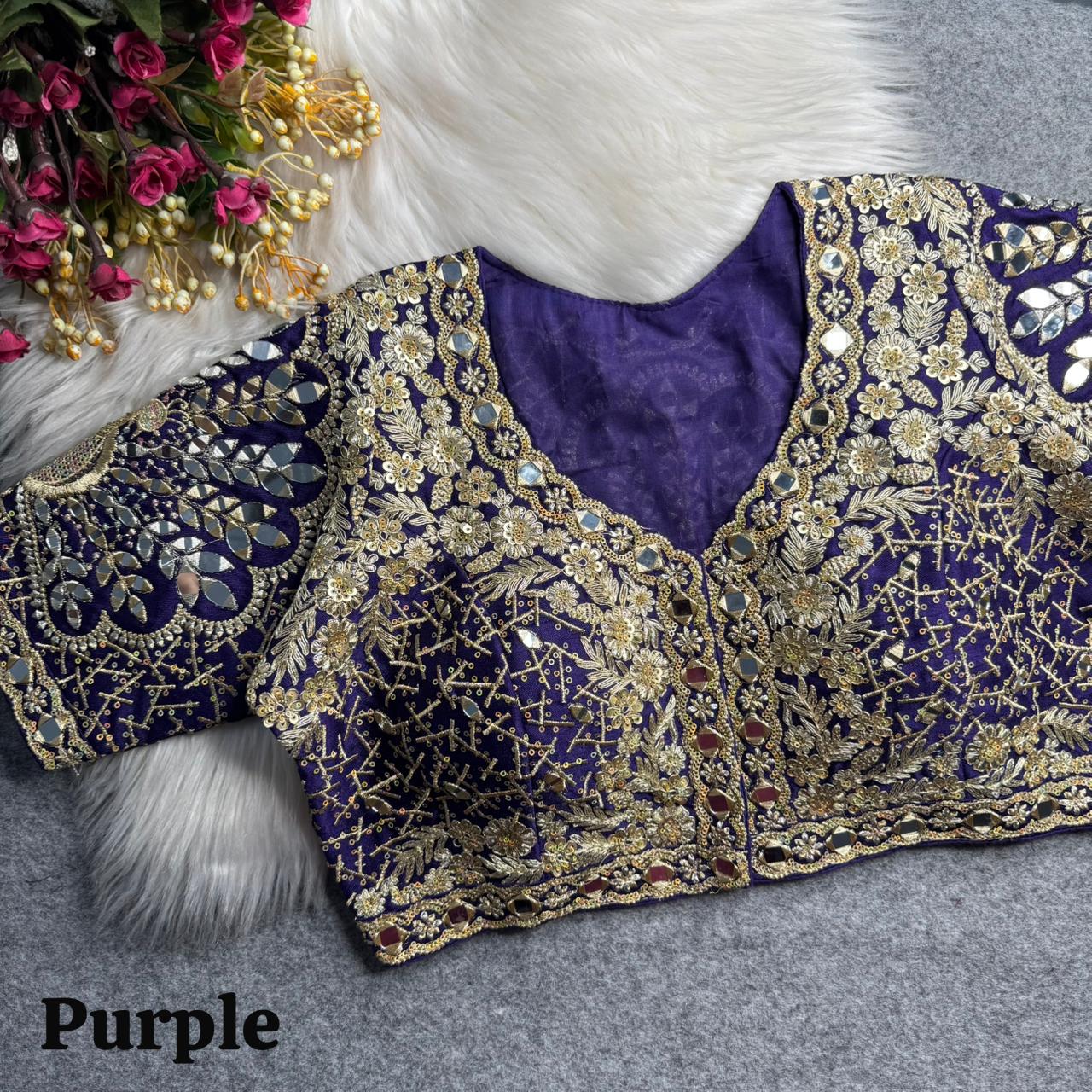 Blue Pure Heavy Jari Sequence Peacock Real Mirror Work Bridal Blouse