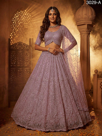 Pink Pure Soft Heavy Net Fancy Embroidery Work Bridal Lehenga Choli