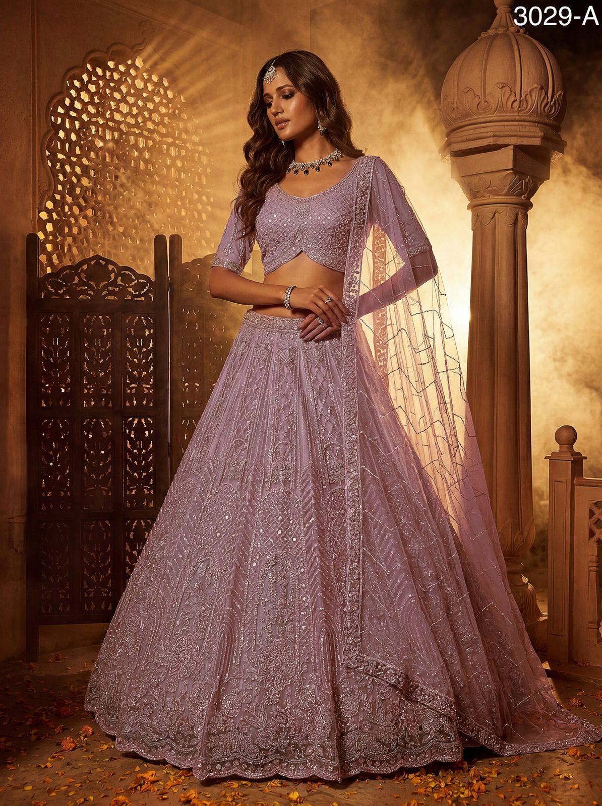 Pink Pure Soft Heavy Net Fancy Embroidery Work Bridal Lehenga Choli