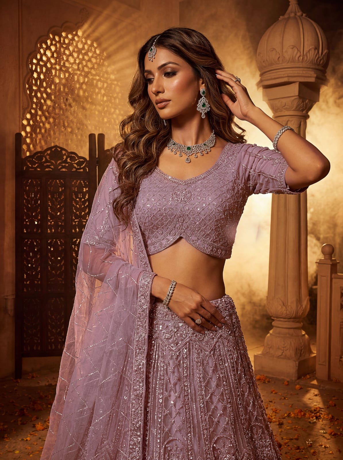 Pink Pure Soft Heavy Net Fancy Embroidery Work Bridal Lehenga Choli