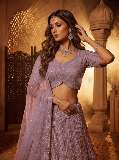 Pink Pure Soft Heavy Net Fancy Embroidery Work Bridal Lehenga Choli