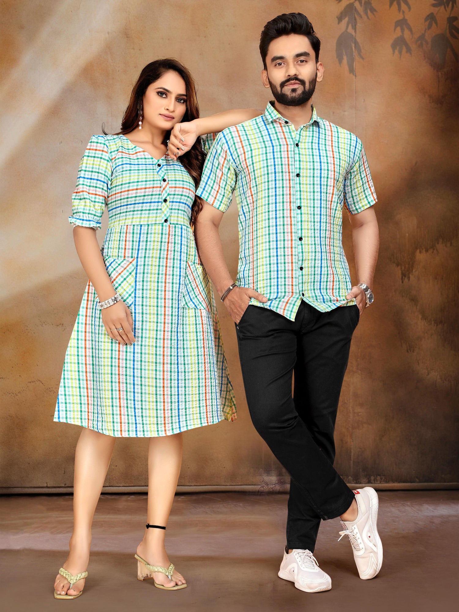 Green Pure Soft Cotton Printed Shirt &amp; Tunic Matching Both Couple Combo