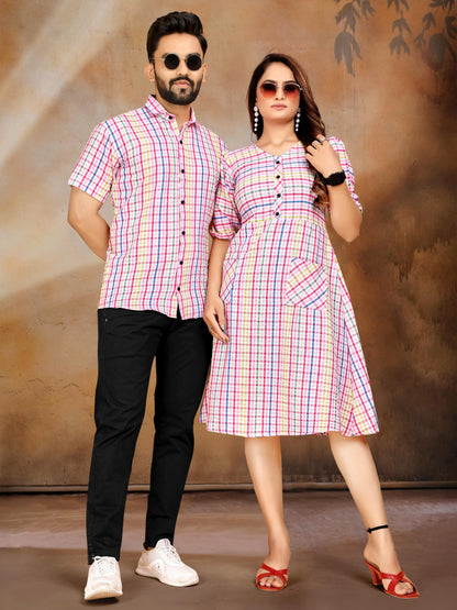 Pink Pure Soft Cotton Printed Shirt &amp; Tunic Matching Both Couple Combo