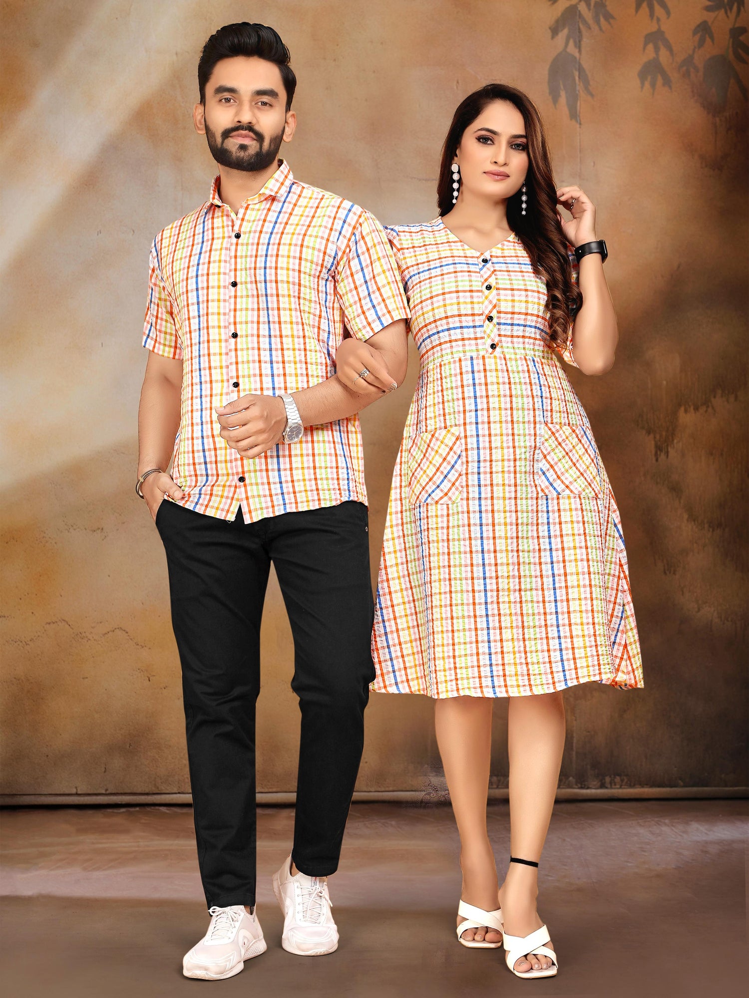 Peach Pure Soft Cotton Printed Shirt &amp; Tunic Matching Both Couple Combo