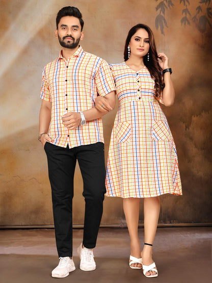Peach Pure Soft Cotton Printed Shirt &amp; Tunic Matching Both Couple Combo