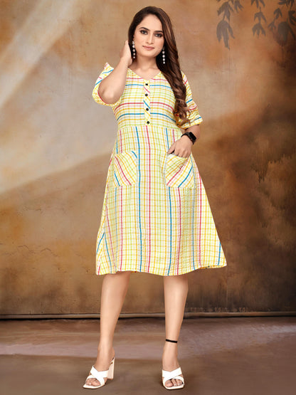 Yellow Pure Soft Cotton Printed Shirt &amp; Tunic Matching Both Couple Combo