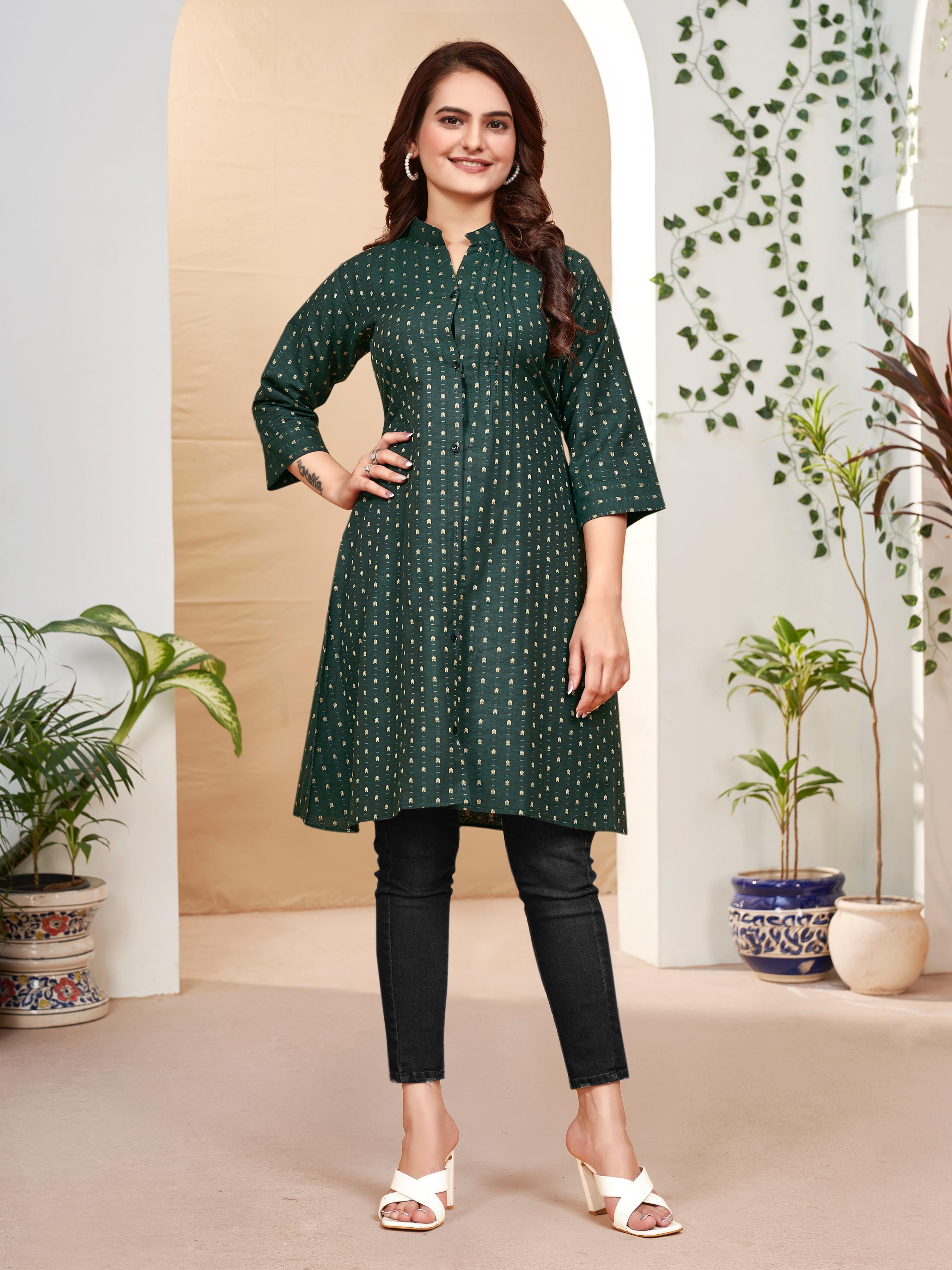 Green Pure Soft Cotton Printed Shirt &amp; Tunic Matching Both Couple Combo