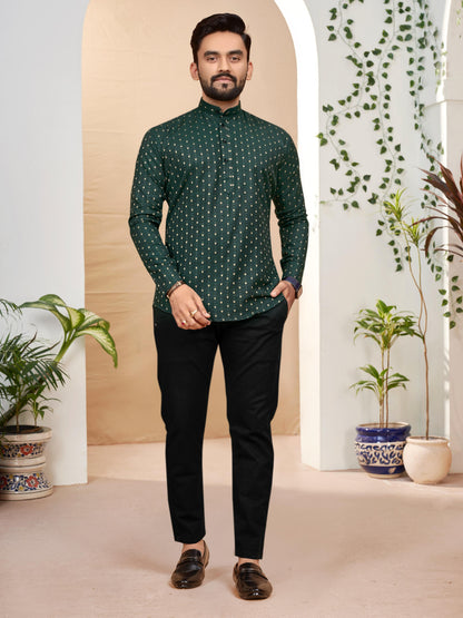 Green Pure Soft Cotton Printed Shirt &amp; Tunic Matching Both Couple Combo