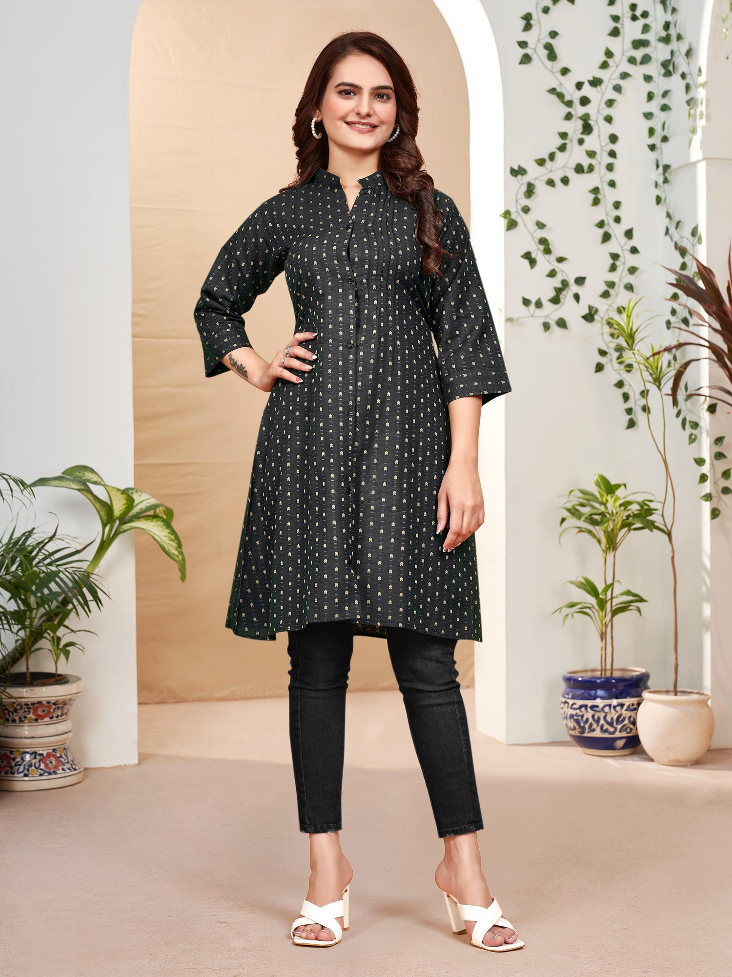 Black Pure Soft Cotton Printed Shirt &amp; Tunic Matching Both Couple Combo