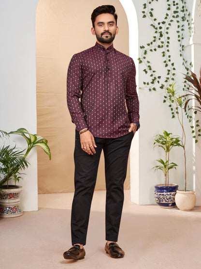 Maroon Pure Soft Cotton Printed Shirt &amp; Tunic Matching Both Couple Combo