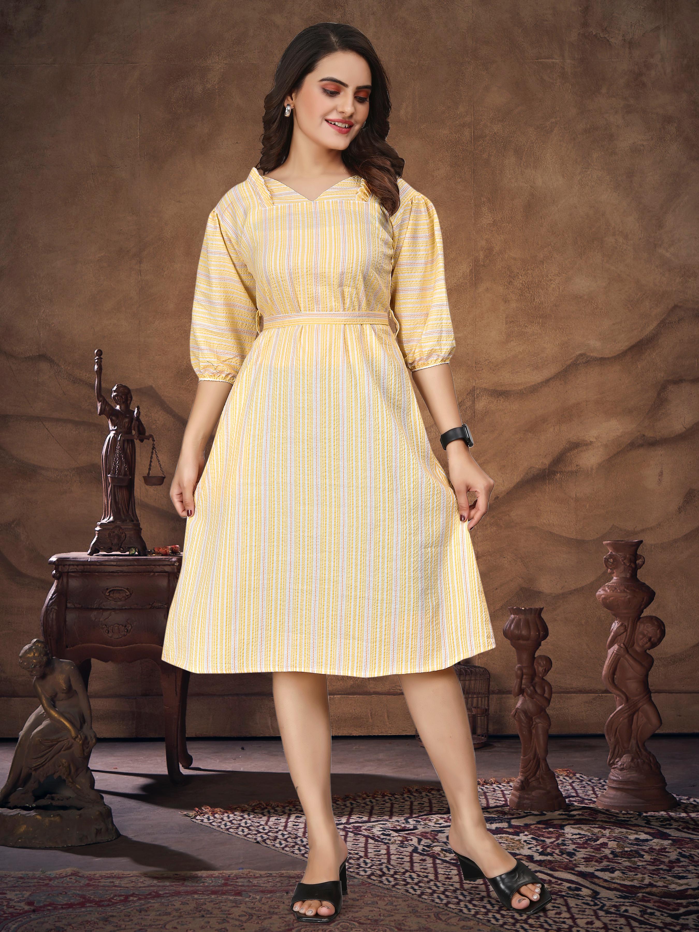 Yellow Pure Soft Cotton Printed Shirt &amp; Tunic Matching Both Couple Combo