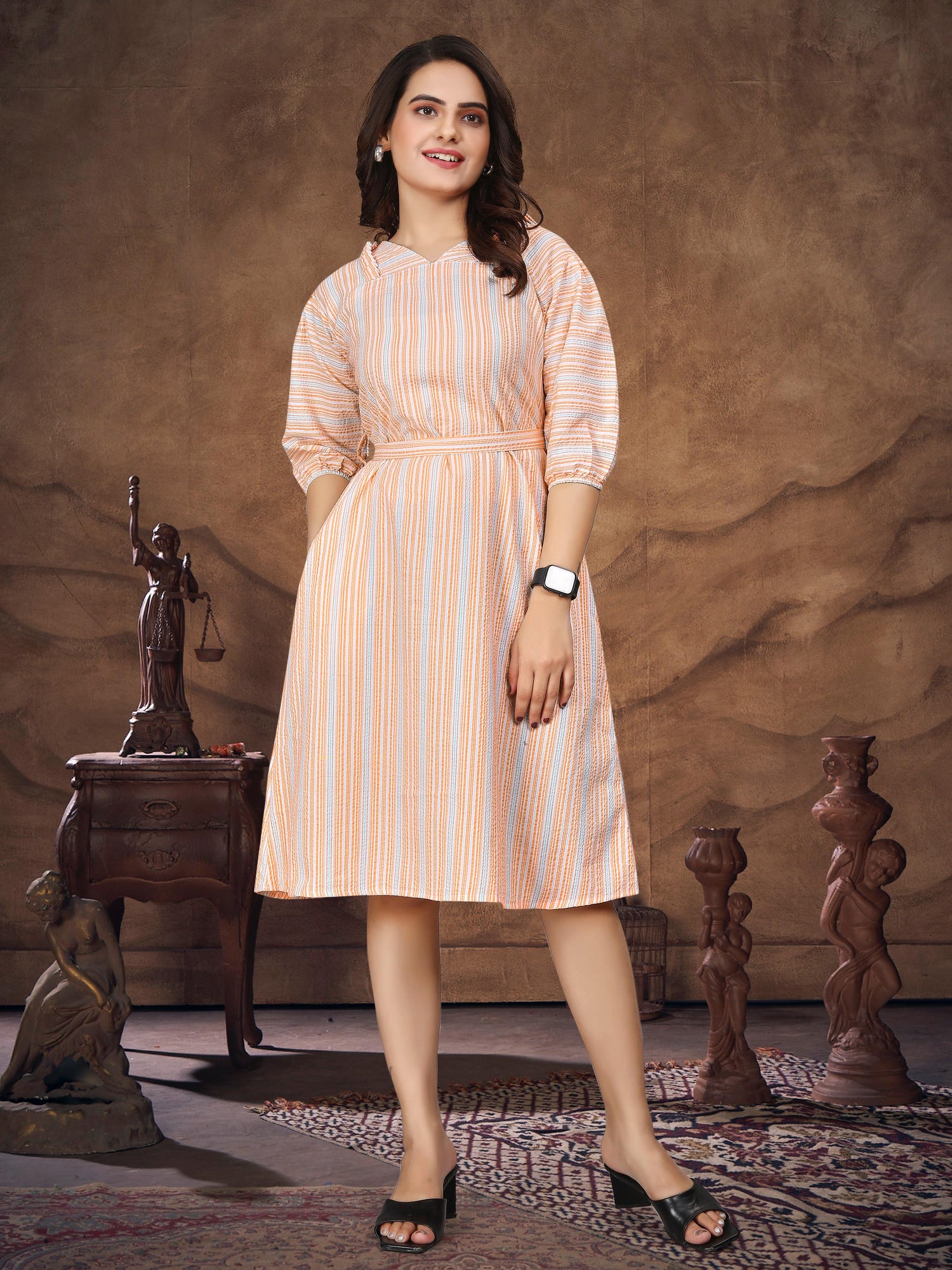 Peach Pure Soft Cotton Printed Shirt &amp; Tunic Matching Both Couple Combo