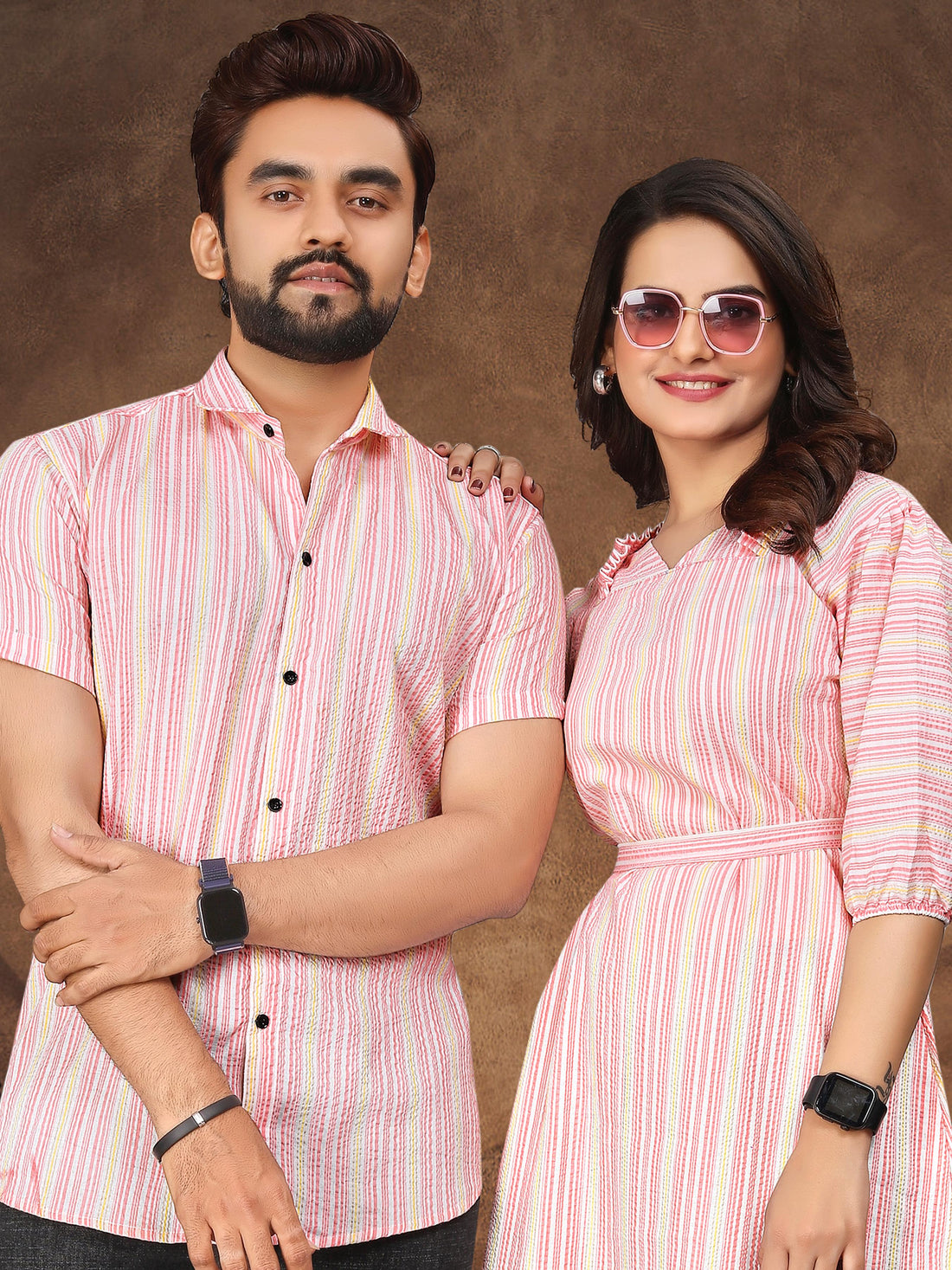Pink Pure Soft Cotton Printed Shirt &amp; Tunic Matching Both Couple Combo