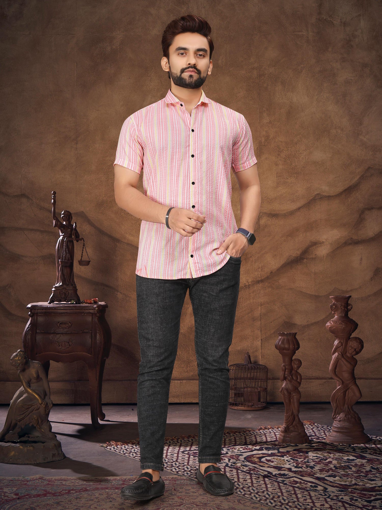 Pink Pure Soft Cotton Printed Shirt &amp; Tunic Matching Both Couple Combo