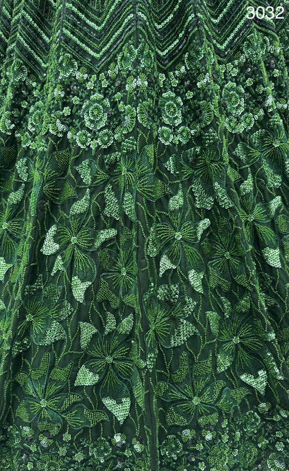 Green Pure Net Monochrome Sequins Bugle Beads Resham Thread Work Net Bridal Lehenga Choli