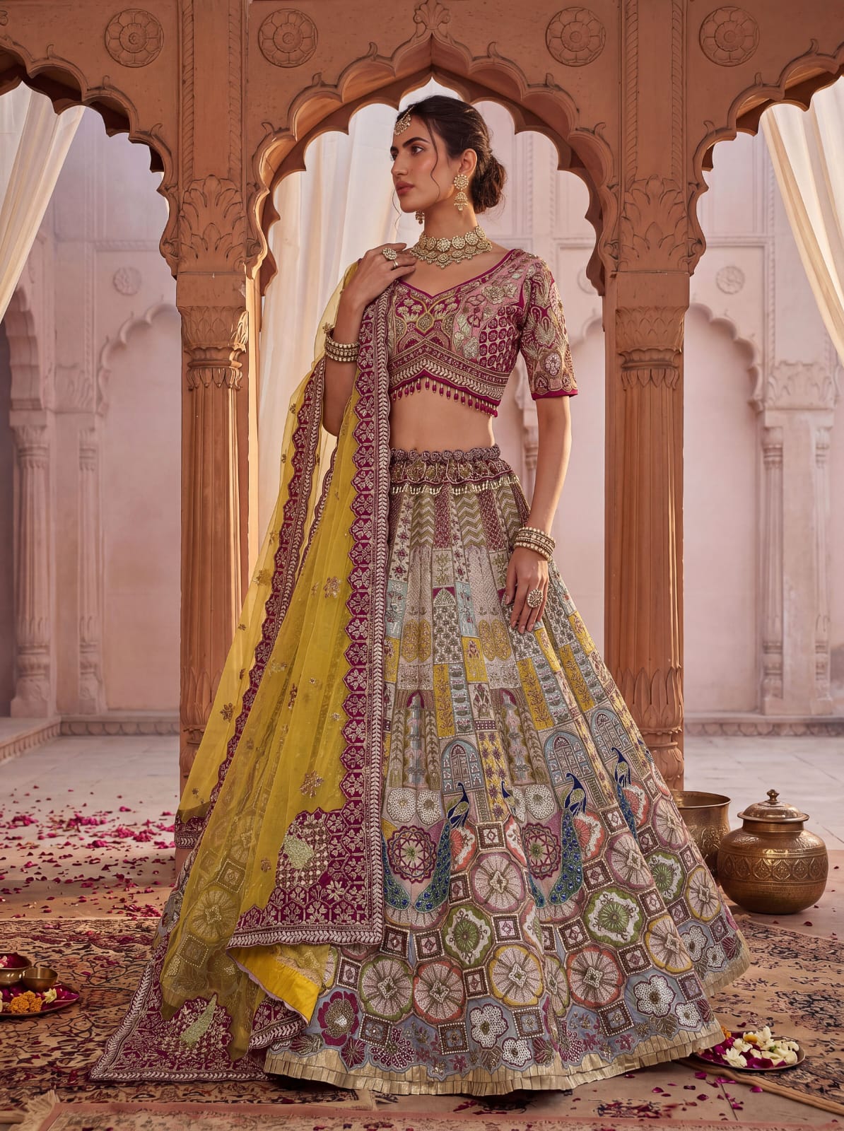 Yellow Pure Soft Gadwal Silk Heavy Embroidery Work Bridal Lehenga Choli