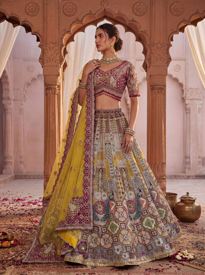 Yellow Pure Soft Gadwal Silk Heavy Embroidery Work Bridal Lehenga Choli