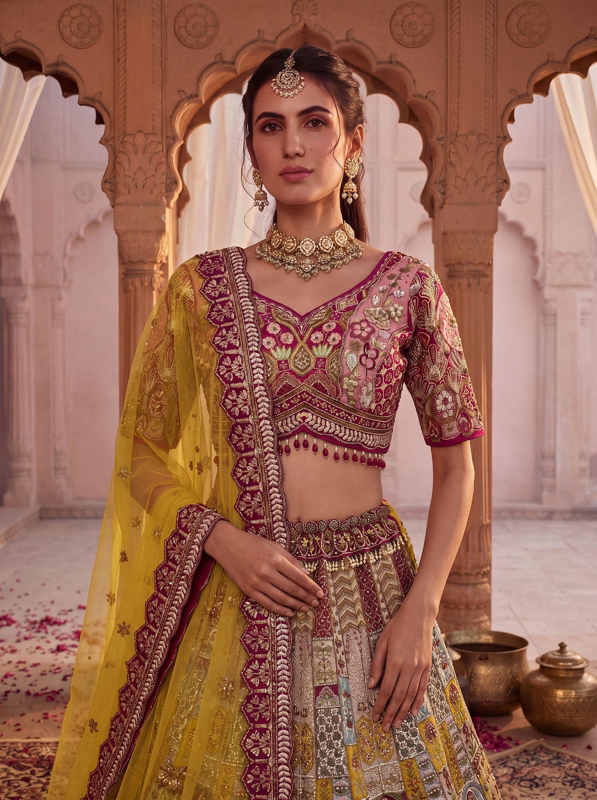 Yellow Pure Soft Gadwal Silk Heavy Embroidery Work Bridal Lehenga Choli