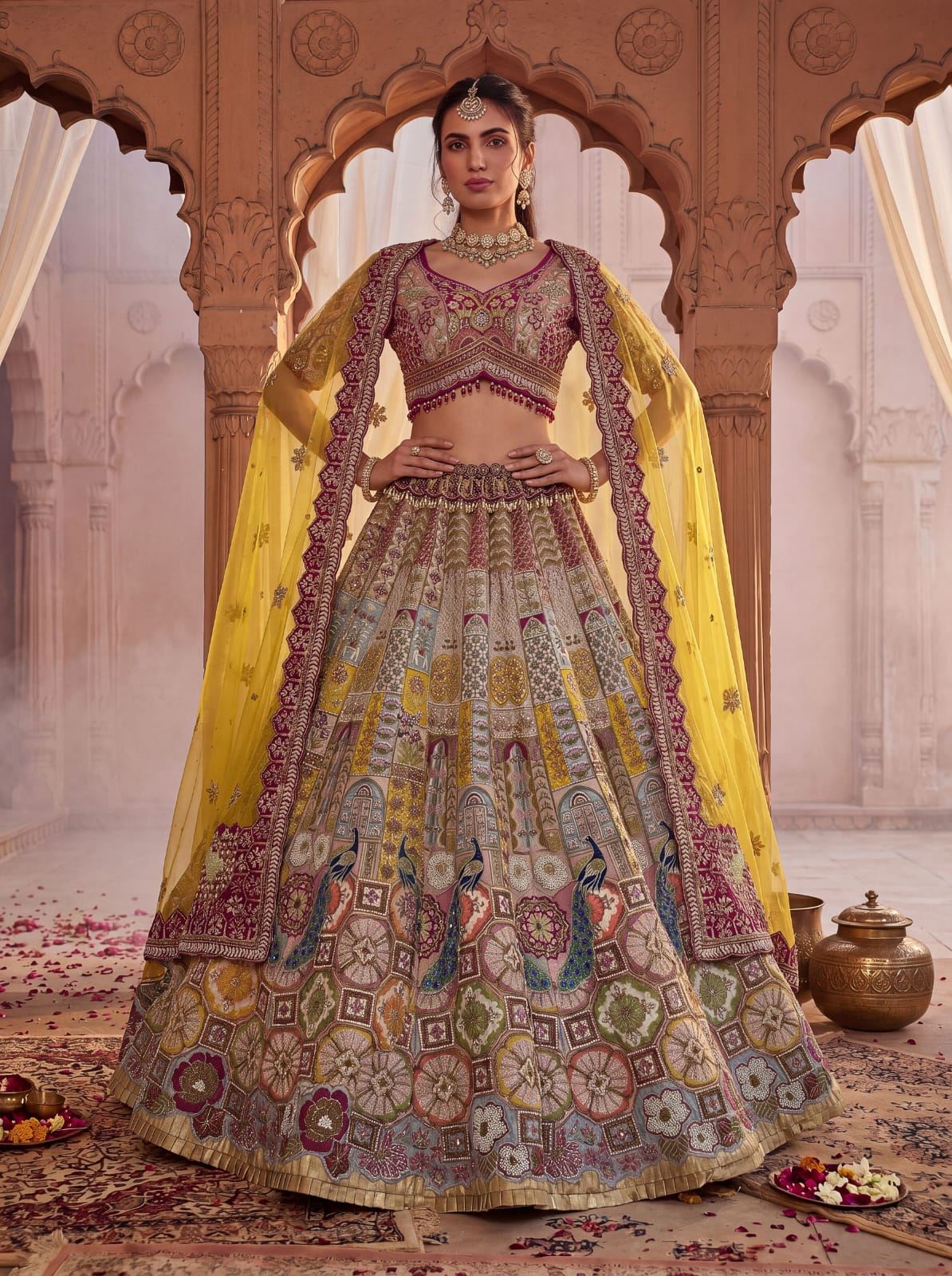 Yellow Pure Soft Gadwal Silk Heavy Embroidery Work Bridal Lehenga Choli
