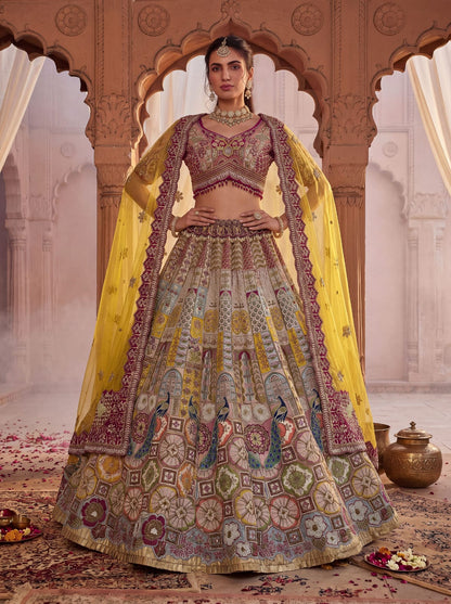 Yellow Pure Soft Gadwal Silk Heavy Embroidery Work Bridal Lehenga Choli