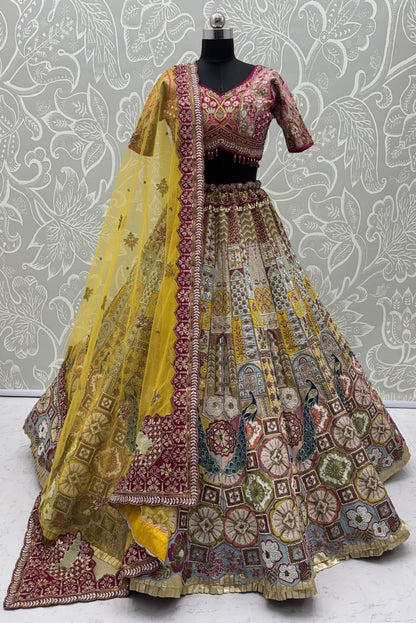 Yellow Pure Soft Gadwal Silk Heavy Embroidery Work Bridal Lehenga Choli